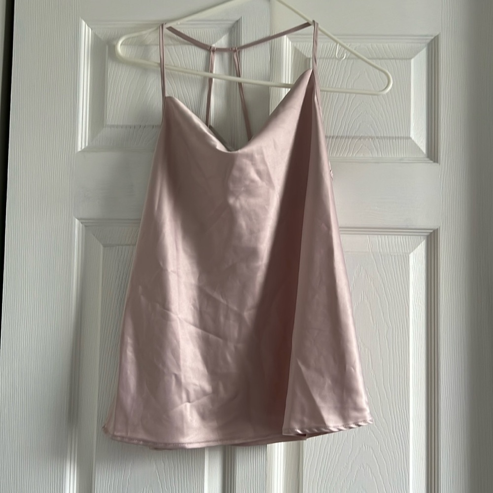 baby pink satiny fowl neck tank with fun back NWT